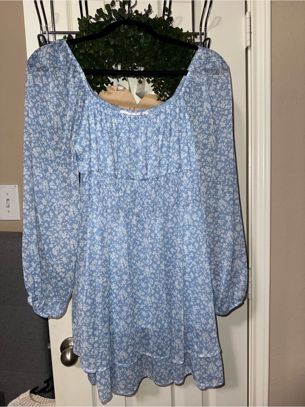 Altar'd State Light Blue Floral Puff-Sleeve Dress